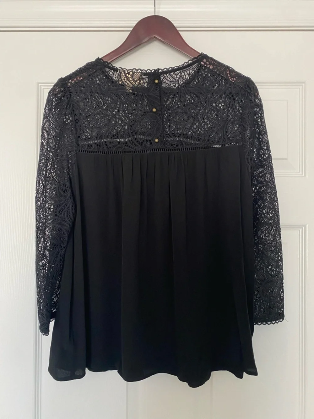 Anthropologie Moulinette Soeurs Black Lace Yoke & Sleeve Blouse Size 12 - Picture 7 of 14